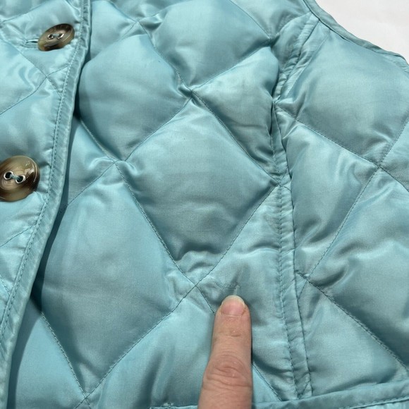 Talbots Down Puffer Vest Small Quilted Button Feather Aqua Teal Paisley Lining - Picture 8 of 10